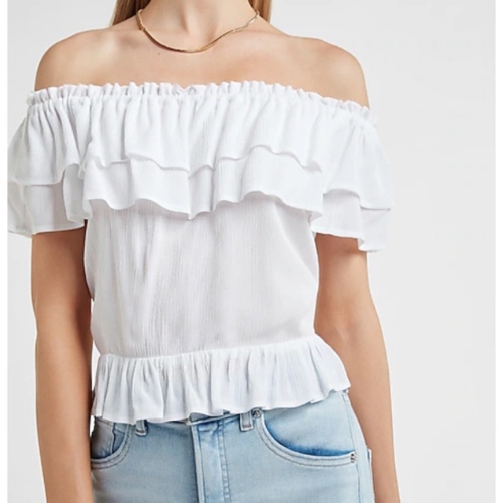 NWT Express White Ruffle Off The Shoulder Top Size XS